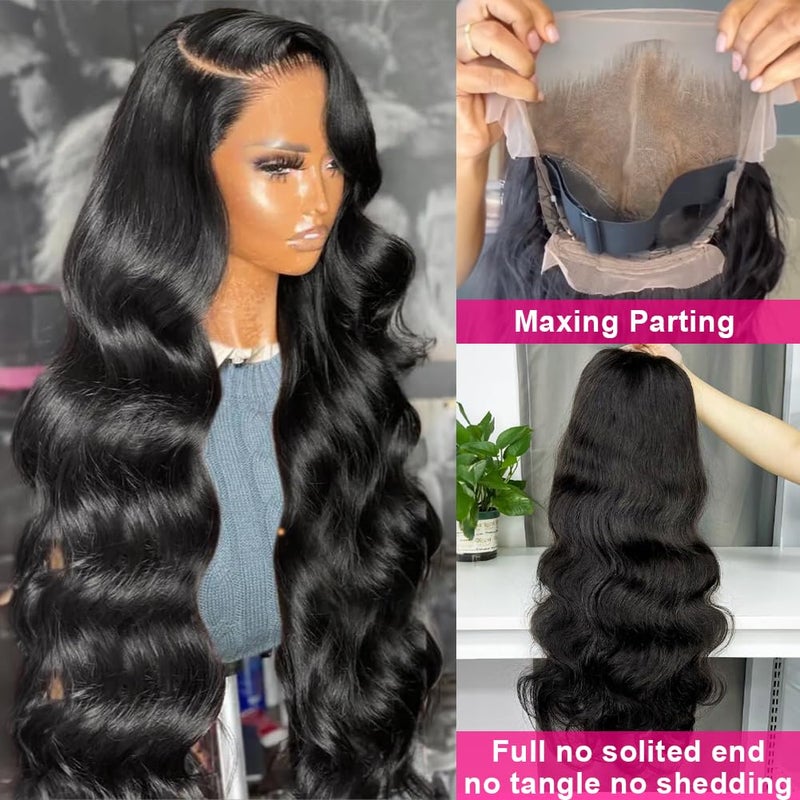 Wingirl 13x6 Body Wave Lace Front Wigs Human Hair Pre Plucked 180 Density HD Transparent Full Lace Frontal Wigs Human Hair for Women Natural Black Color 24Inch - Image 2